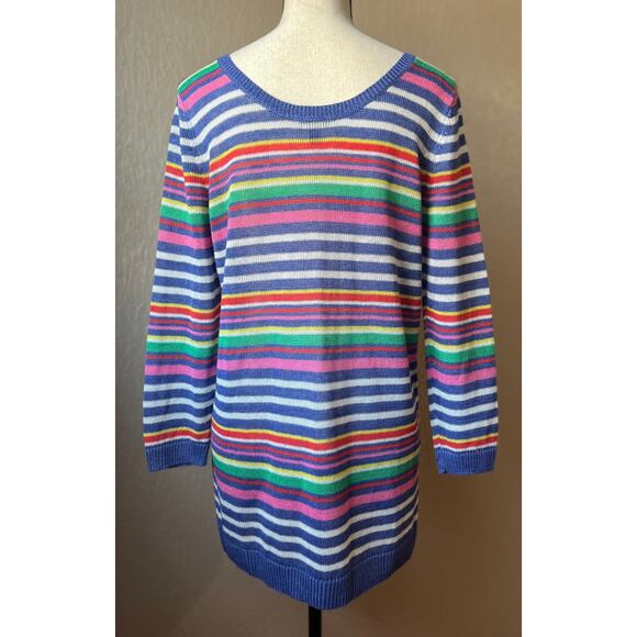 TALBOTS 100% Linen Sweater Medium Oversized Rainbow Striped Linen 3/4 Sleeve - Picture 2 of 10